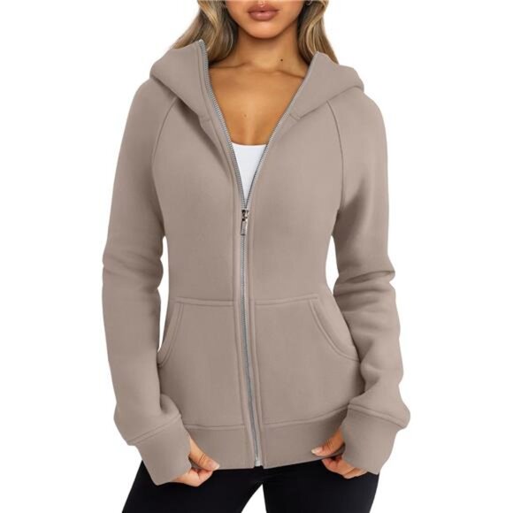 Women’s Oversized Zip-Up Fleece Hoodie: Fall Fashion Sweatshirt for Winter - Picture 1 of 8
